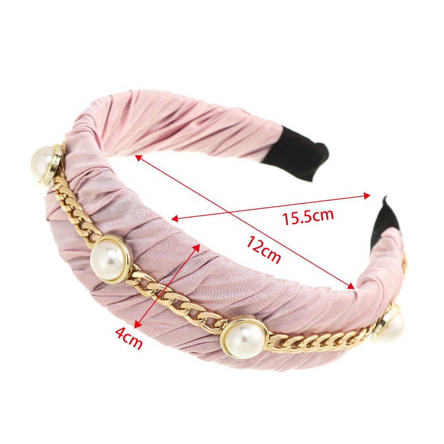 Băng đô cài tóc bản rộng xếp nếp màu trơn phối hạt ngọc trai nhân tạo phong cách Hàn Quốc thời trang dành cho nữ