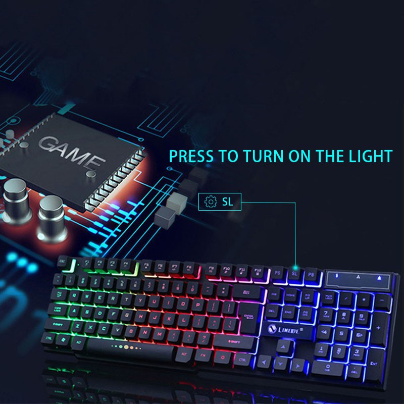Bộ bàn phím chơi game có dây kèm chuột máy tính với bộ bàn phím cơ USB 7 màu LED