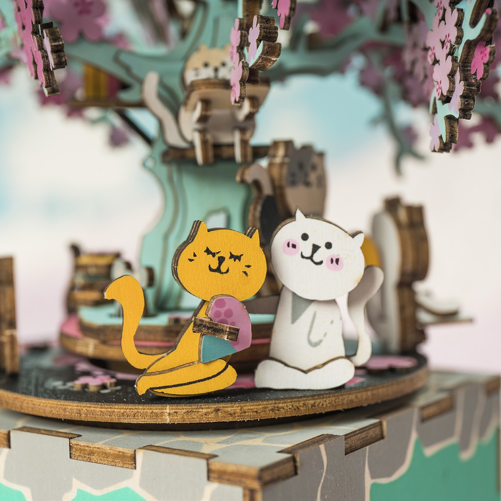 [BẢN XUẤT KHẨU TIẾNG ANH] Hộp nhạc gỗ Cherry Blossom Tree DIY Robotime