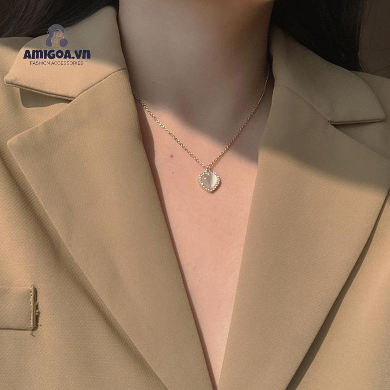 ✨✨Vòng cổ Mặt Trái Tim Đính Đá Opal Phong Cách Hàn Quốc Thời Trang Cho Nữ