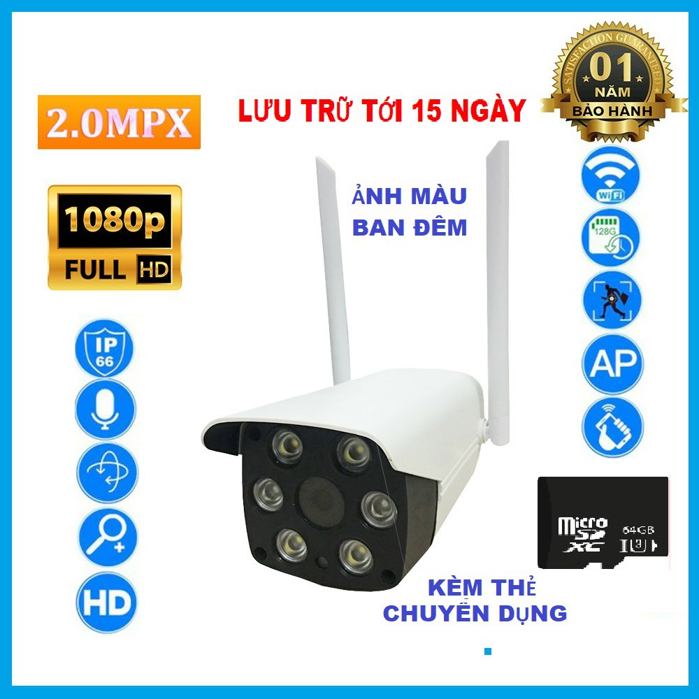 Camera Carecam cố định ngoài trời, hình ảnh sắc nét, quan sát tốt, cho ảnh màu ban đêm, kèm thẻ nhớ 32GB - 64GB