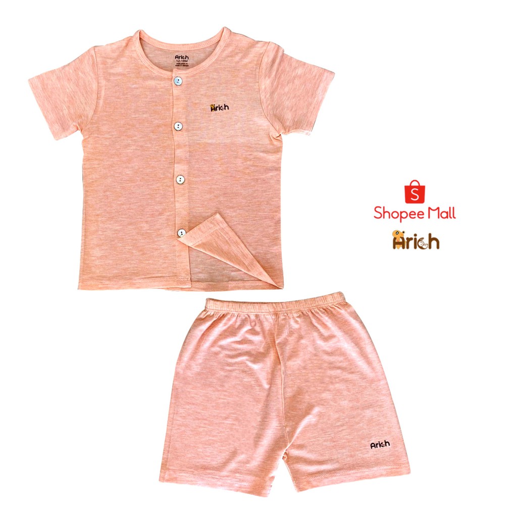 Bộ quần áo cộc cài thẳng Arich vải sợi tre (size 0-3 tháng đến 12-18 tháng)