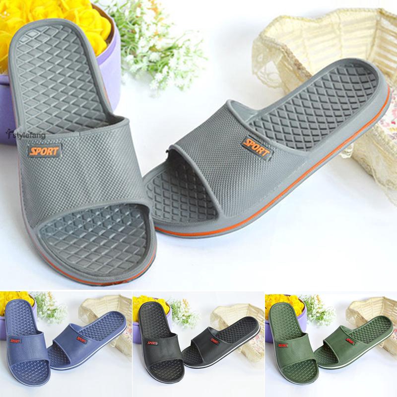 Men's Slippers Non slip Indoor House Bathroom Shower Men's Anti-skid Slip on Solid Flip flops Low top Open toe