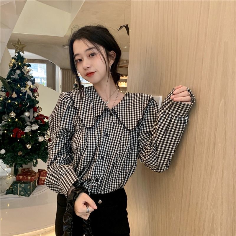 Áo Sơ Mi Tay Dài Họa Tiết Sọc Caro Thời Trang Cho Nữ