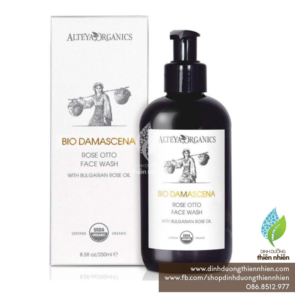 Sữa Rửa Mặt Hữu Cơ Alteya Organics Bio Damascena Rose Face Wash, Chứa Tinh Dầu Hoa Hồng, 250ml