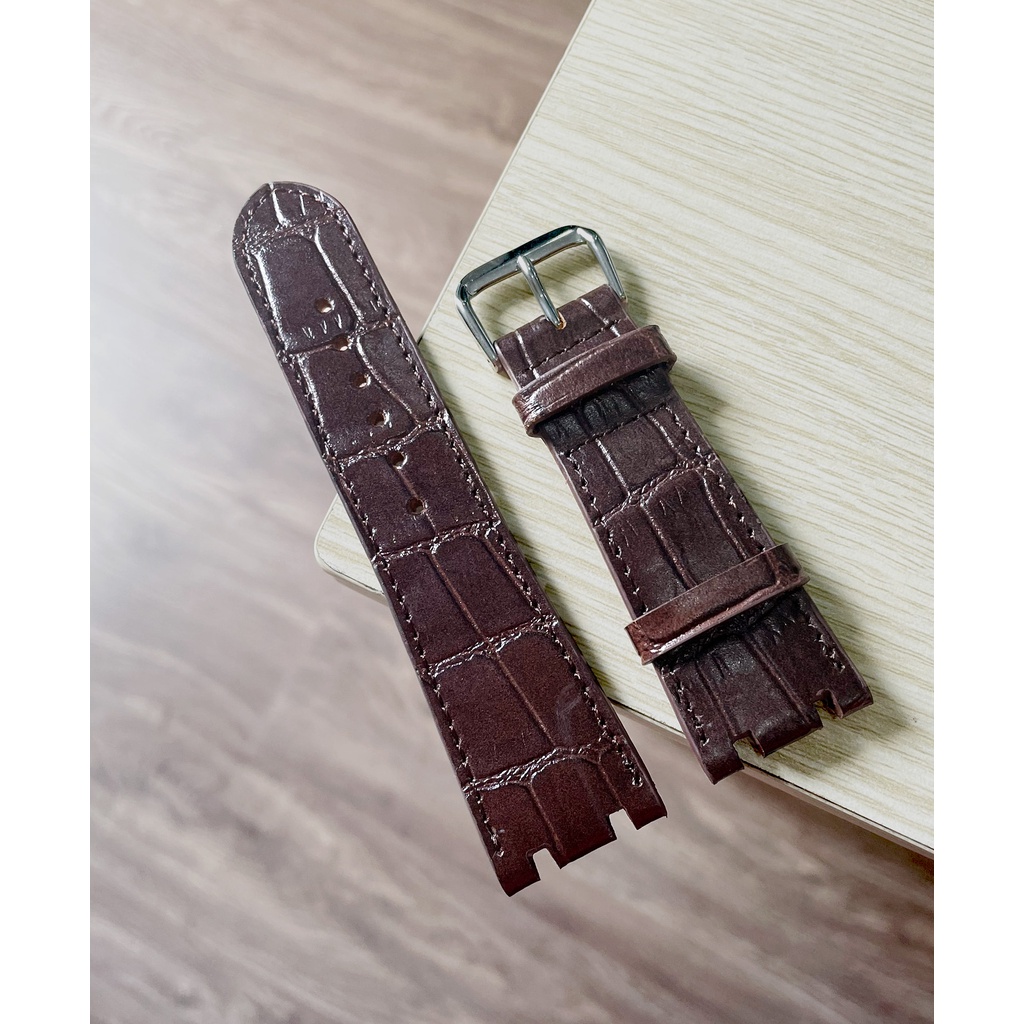 Dây da đòng hồ Draco DDDH06 màu nâu - size 25 nam [Tặng kèm khóa] chấy liệu da bò thật cao cấp dập vân cá sấu