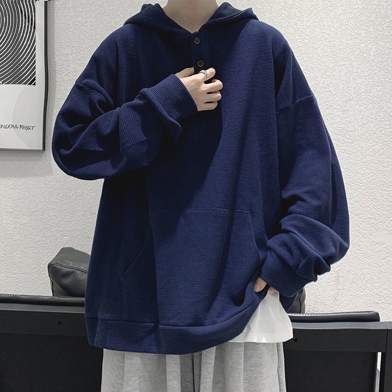 Áo Khoác Hoodie Mùa Đông Dáng Rộng Cỡ Lớn Màu Sắc Đơn Giản Phong Cách Retro Mỹ Cho Nam Giới