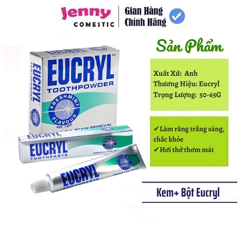 [CHÍNH HÃNG] Kem đánh răng và bột làm trắng răng Eucryl_Giải quyết  các vấn đề răng miệng_Giữ răng luôn trắng sáng