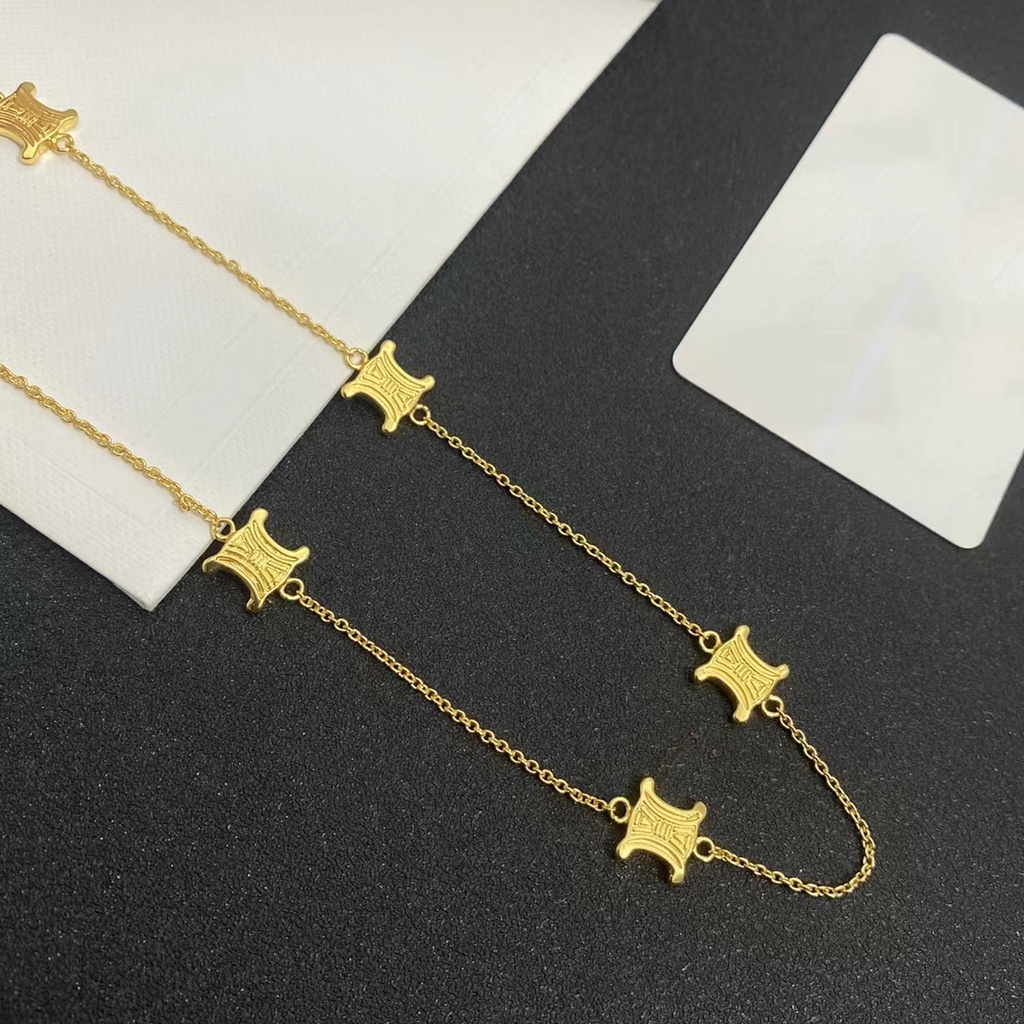 'Boutique Spot'C LOGO TRIOMPHE Vàng Hoàn thiện Brass Necklace Bracelet Set Hàn Quốc 2022 Mới tái tạo thanh lịch Vintage Thời trang Không phai cho phụ nữ B109/B050