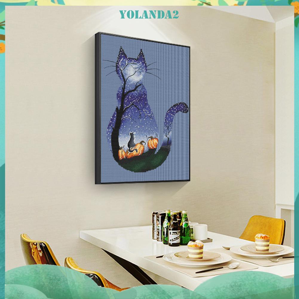 Set tranh thêu chữ thập hình mèo 11ct DIY