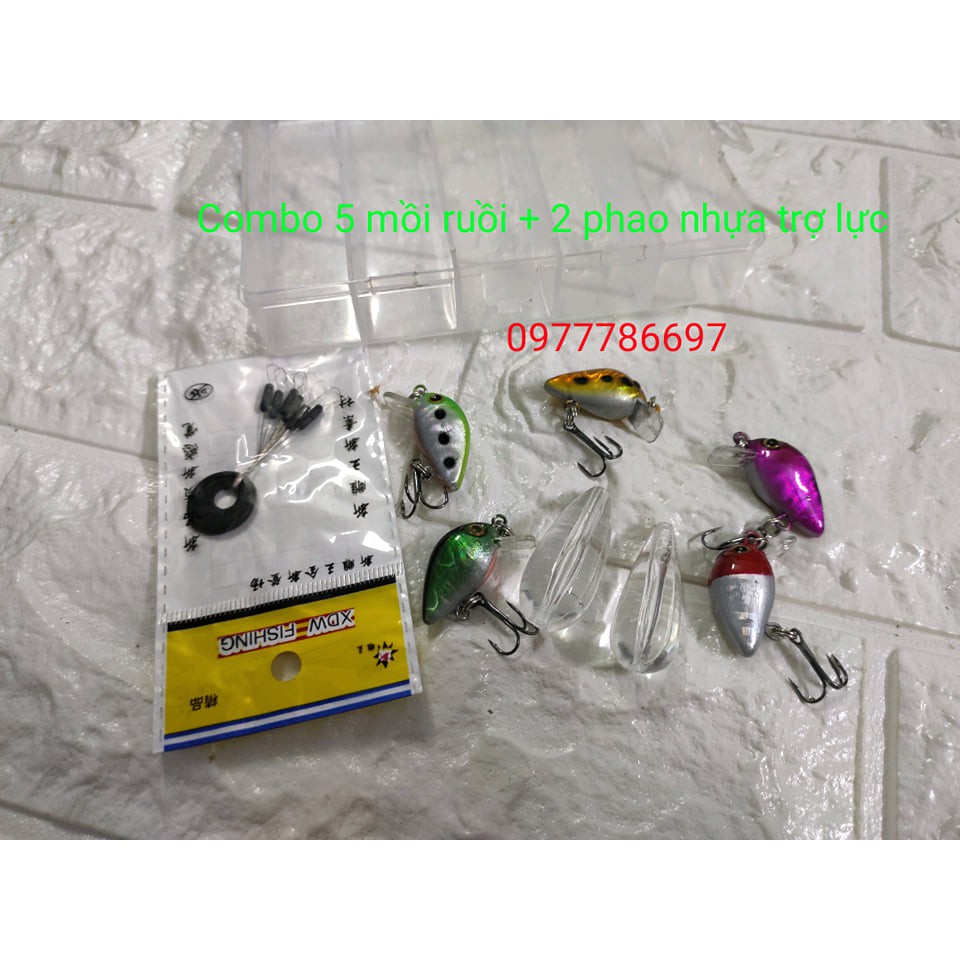 mồi ruồi lure cá rô phi combo 5 con kèm 2 phao trợ lực