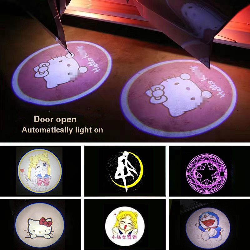 Set 2 Đèn Led Laser Không Dây Hình Hoạt Hình Pokemon Trang Trí Cửa Xe Hơi