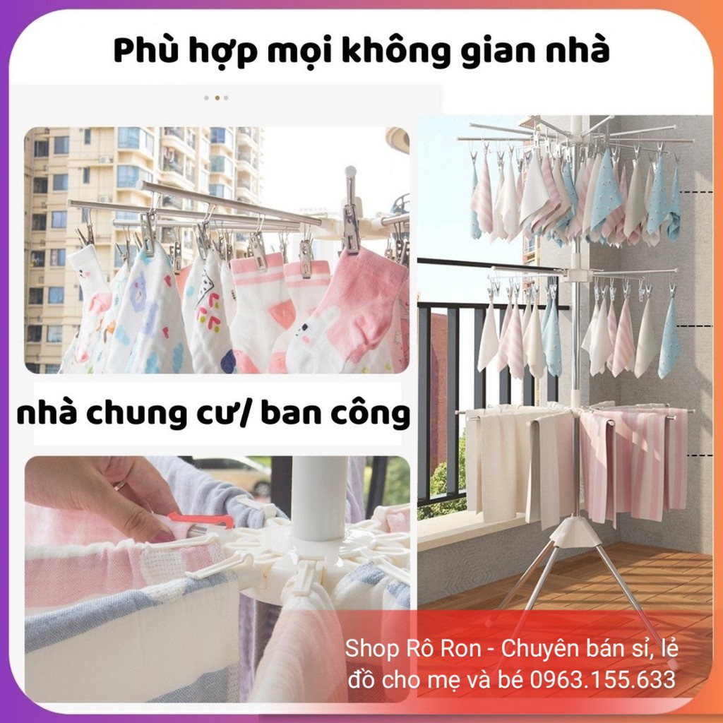 CÂY PHƠI QUẦN ÁO INOX CAO CẤP CHO BÉ [3 TẦNG - 56 KẸP]