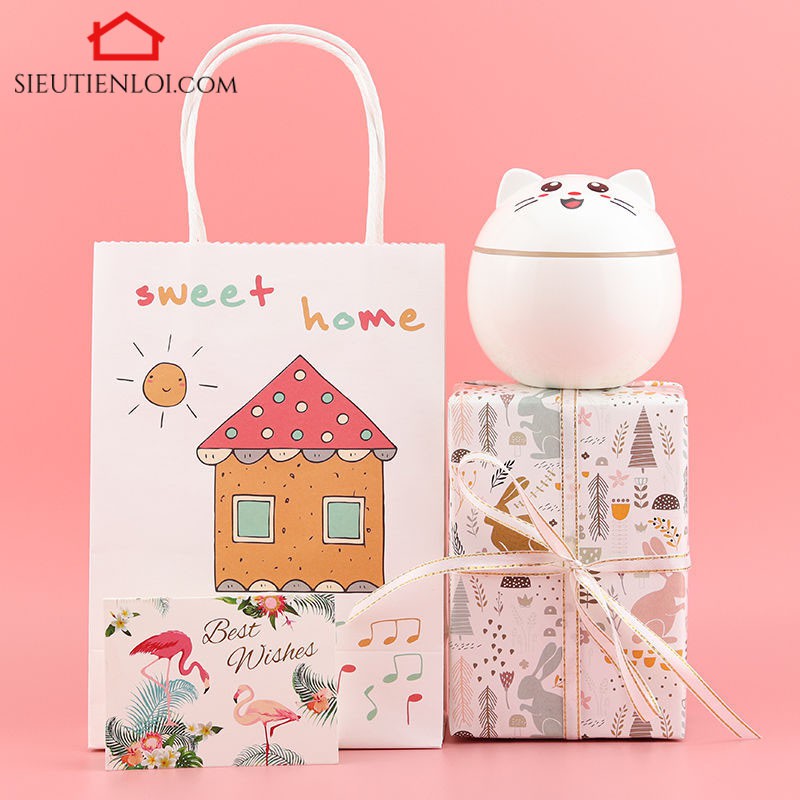 Máy Phun Sương Tạo Ẩm Mini Khuếch Tán Tinh Dầu Kiêm Đèn Ngủ Hình Chú Mèo Siêu Siêu Cute