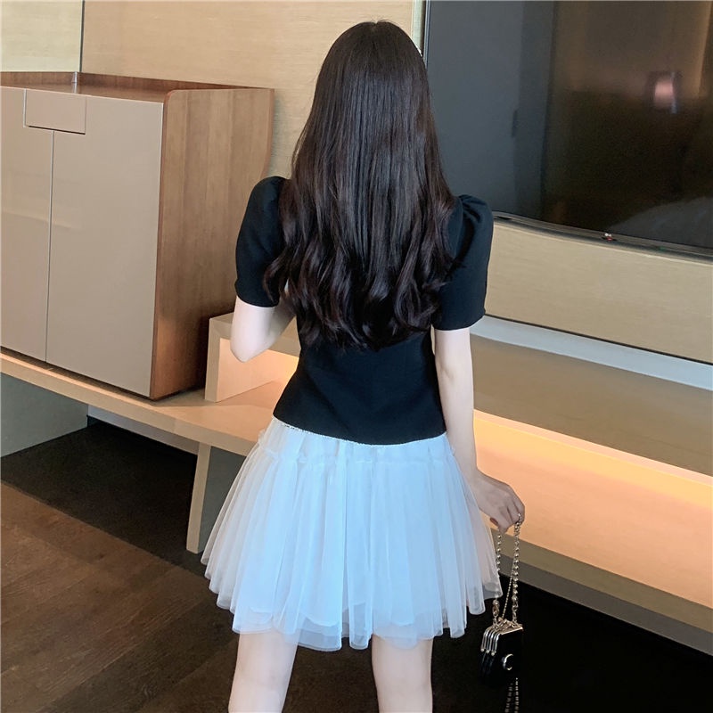 Bộ Áo Ngắn Tay + Chân Váy Lưới Lưng Cao 2 Mảnh Thời Trang Mùa Hè Mới Cho Nữ | BigBuy360 - bigbuy360.vn