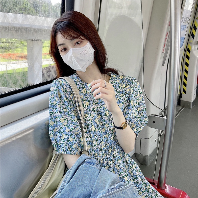Đầm IELGY tay ngắn họa tiết hoa phong cách Pháp trẻ trung cho nữ