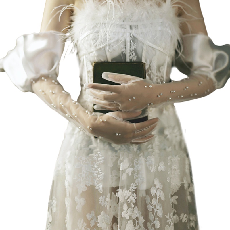 Găng Tay Ren Đính Ngọc Trai Thời Trang Cho Cô Dâu