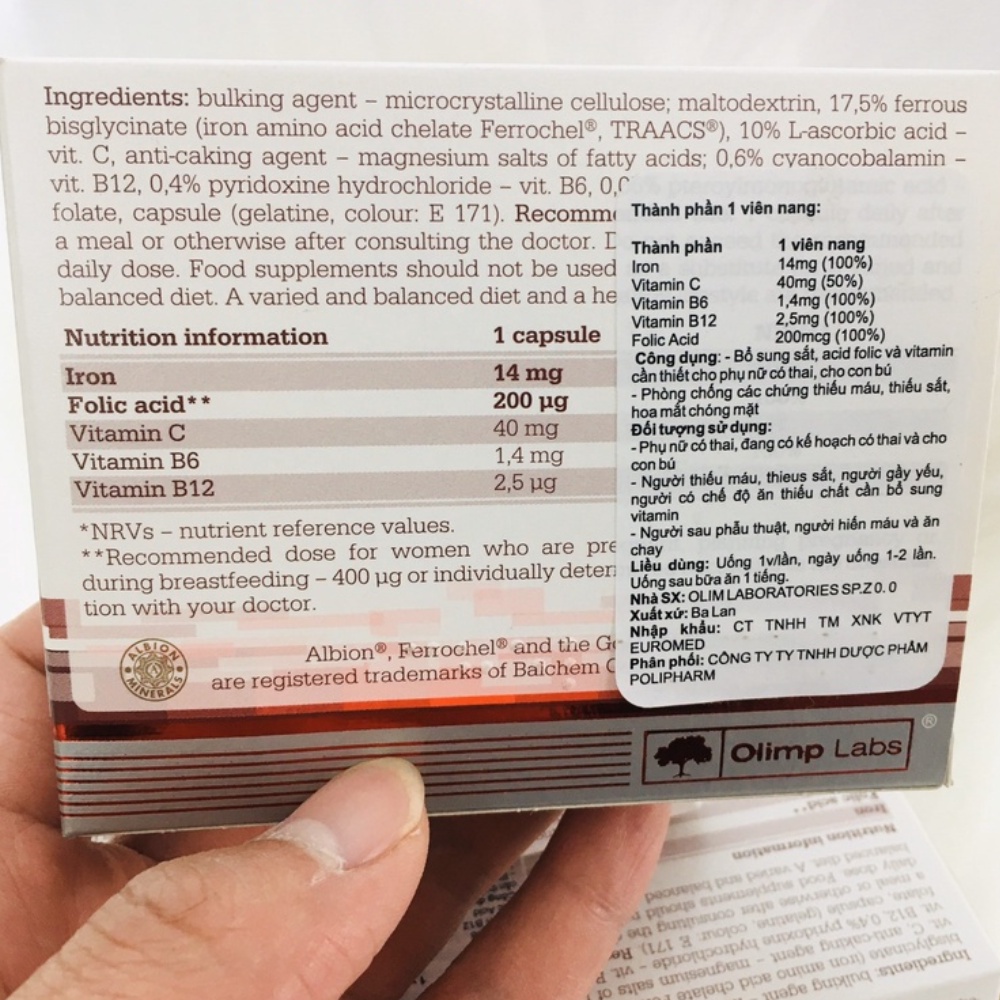 Sắt Chela-Ferr Bio Complex Olimp Labs - Viên sắt cho bà bầu hỗ trợ bổ sung và dễ hấp thu 30 viên, 14,4g Polipharm