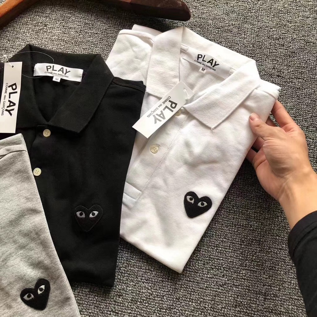 Play CDG Áo Thun Polo Chất Liệu Cotton Cho Cặp Đôi