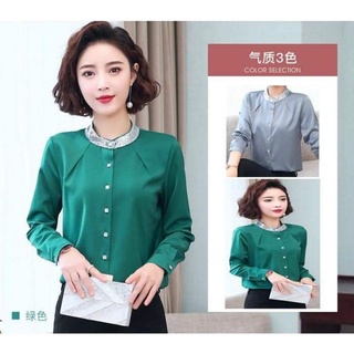 ÁO SƠ MI THiẾT KẾ CAO CẤP KIỂU CỔ NẸP TRÒN ĐÍNH KIM SA