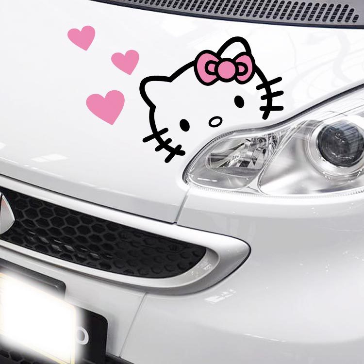 Decal dán trang trí thân xe hơi hình Hello Kitty phản quang