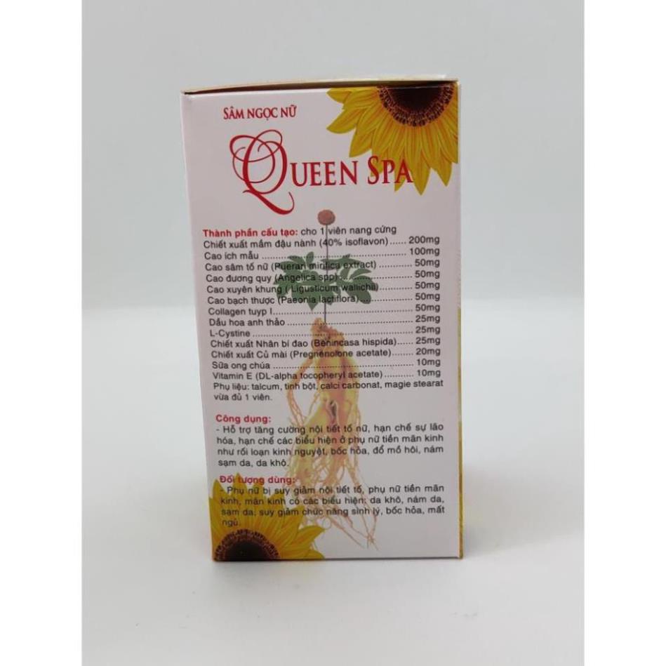 Viên uống đẹp da Sâm tố nữ Queen Spa - Lọ 30 viên -bổ sung Collagen, Vitamin, mầm đậu nành giảm thâm nám, làm trắng da