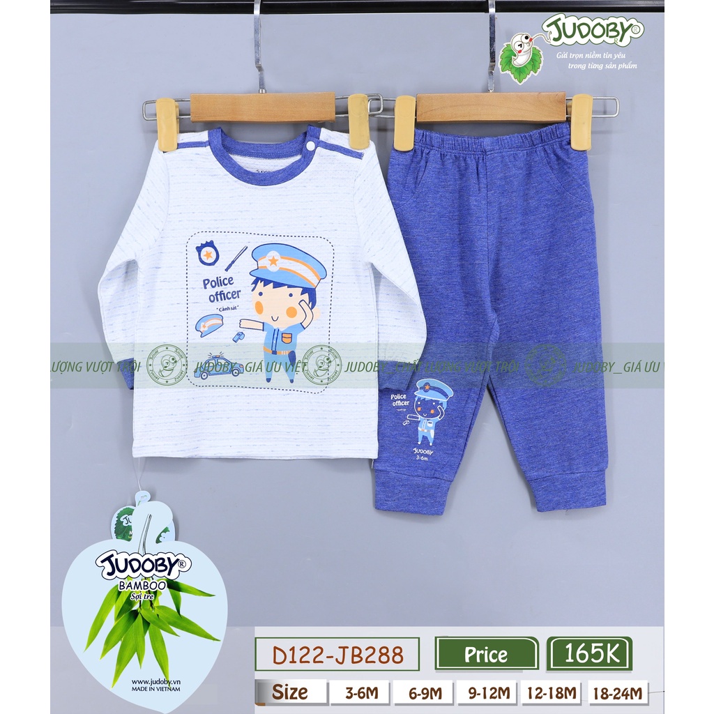 JB288 Bộ dài tay cài vai Judoby (Dokma) vải sợi tre mỏng thông hơi (6-24M)