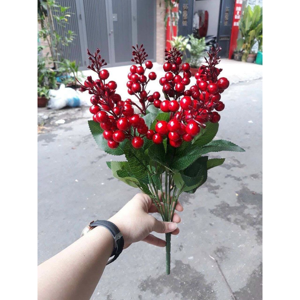 Cành Cherry chín mọng 7 nhánh, phú quý, may mắn và tài lộc (cây giả)