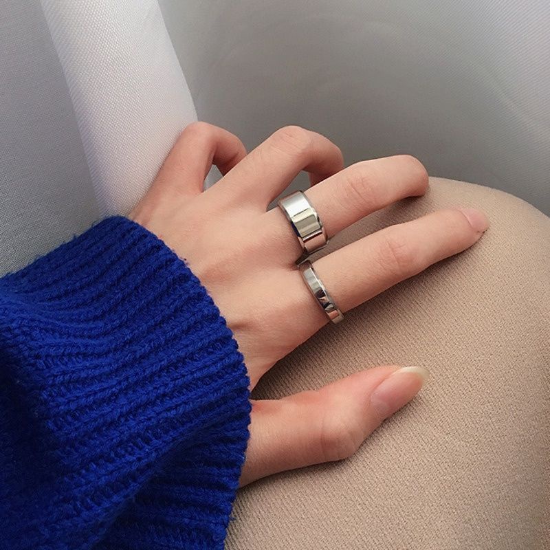 Nhẫn Thép Titan Bóng Đơn Giản Phong Cách Hàn Quốc