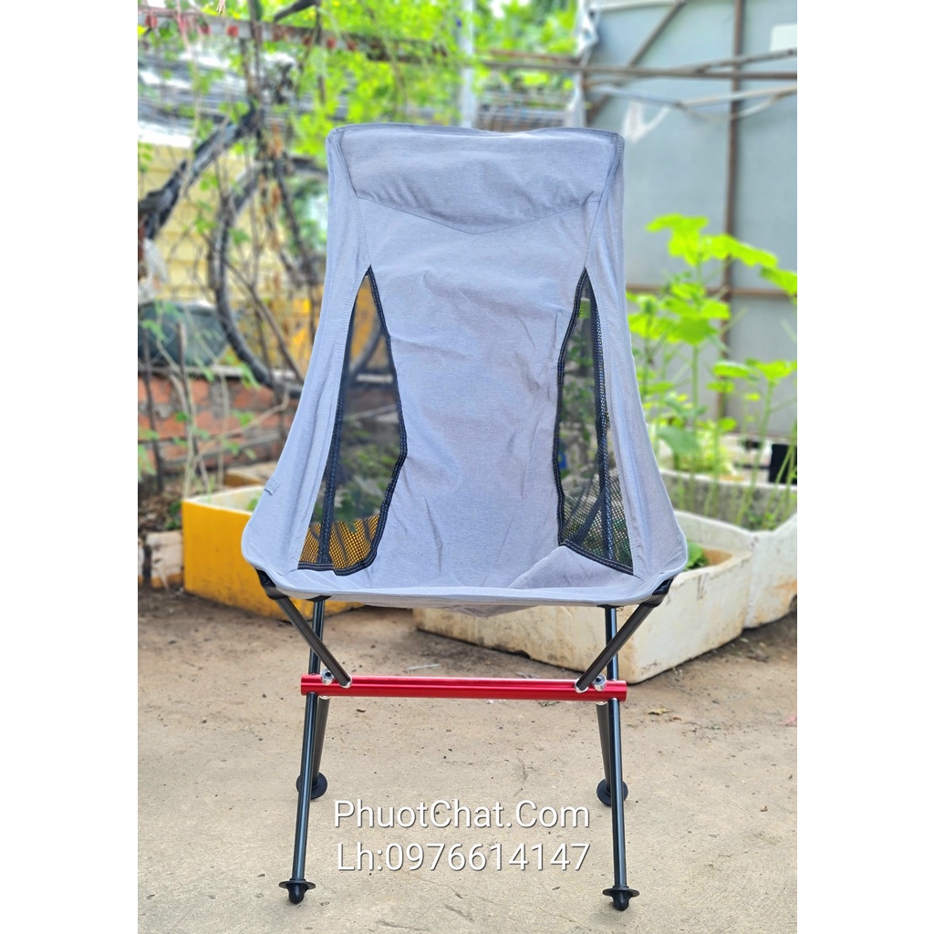 Ghế xếp gọn màu xám có tựa đâu đi camping,câu cá,dã ngoại