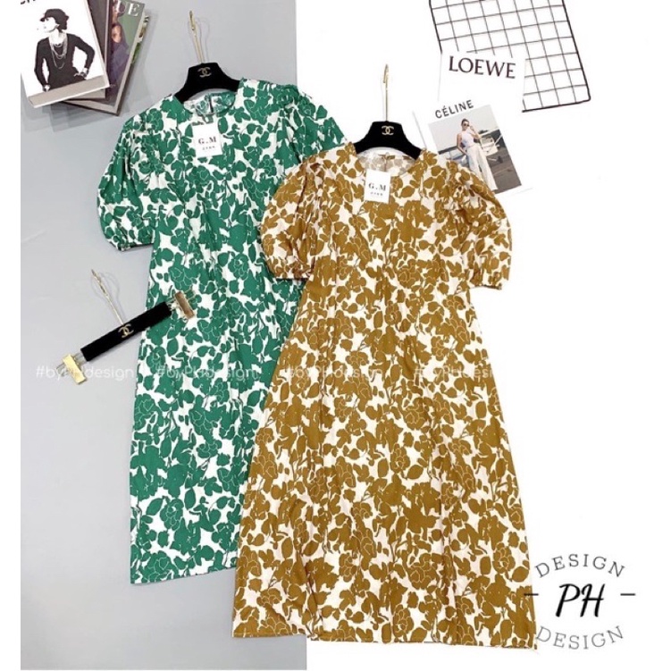 vải thô kiện 100% cotton mềm mát hoa hồng xanh lá