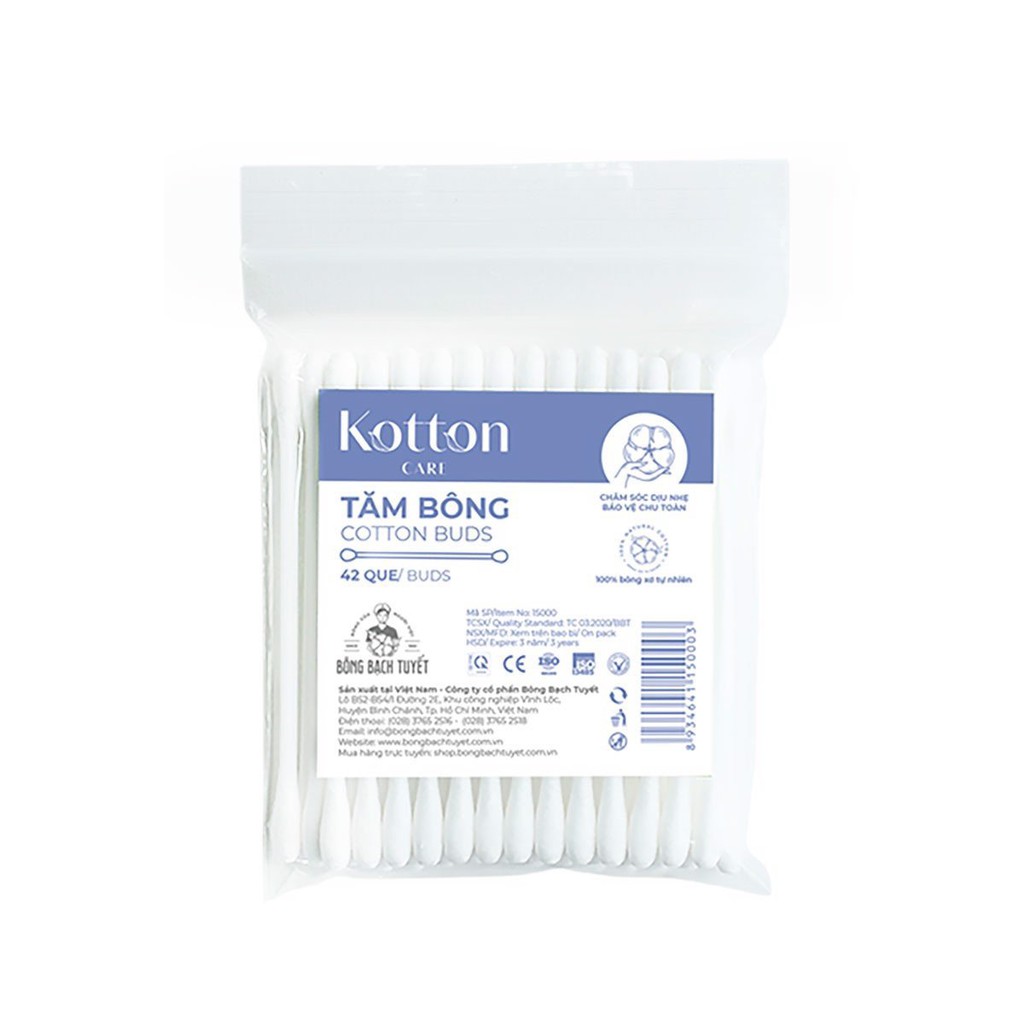 Tăm Bông Meriday Combo 10 gói  chính hãng Bông Bạch Tuyết - Tăm bông thân nhựa 42 que Kotton Care mẫu mới