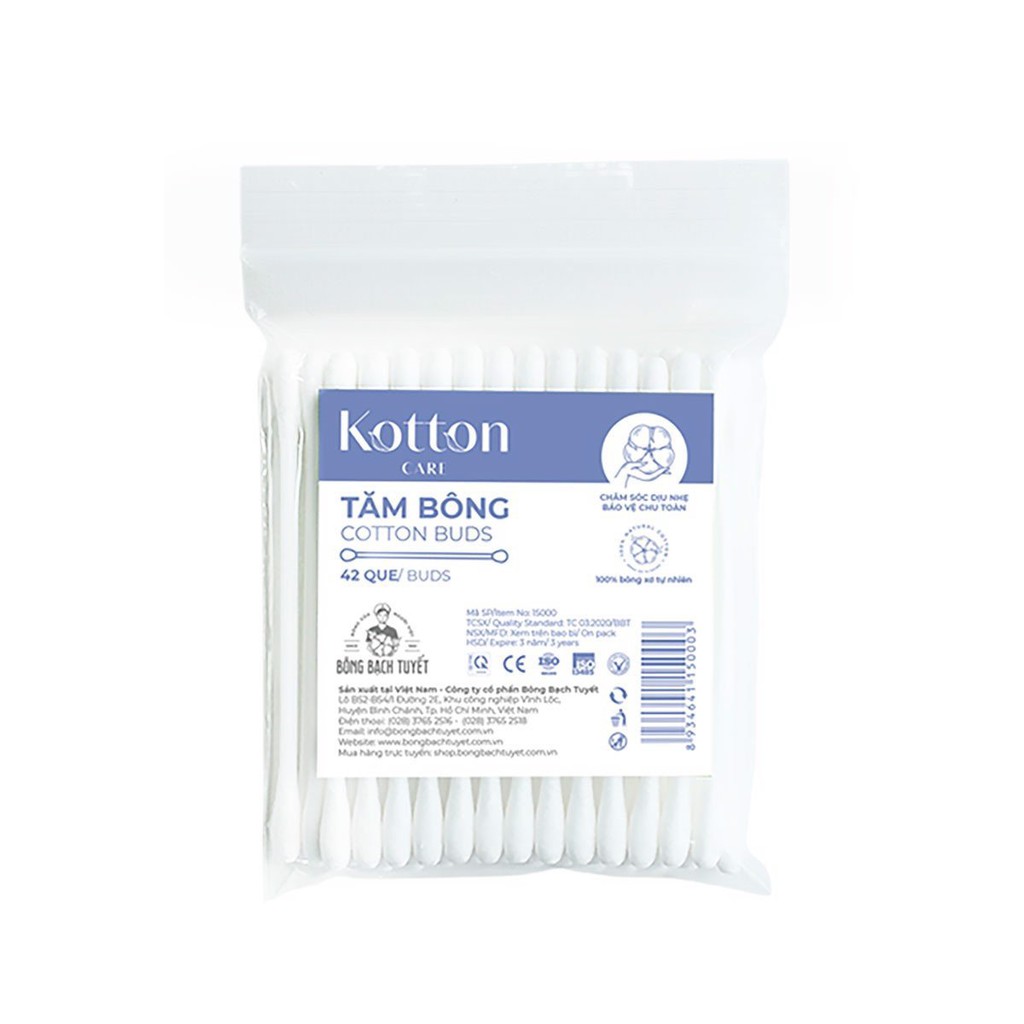 Tăm Bông Meriday Combo 10 gói ( 42 Que/Gói ) chính hãng Bông Bạch Tuyết - Tăm bông thân nhựa 42 que Kotton Care mẫu mới