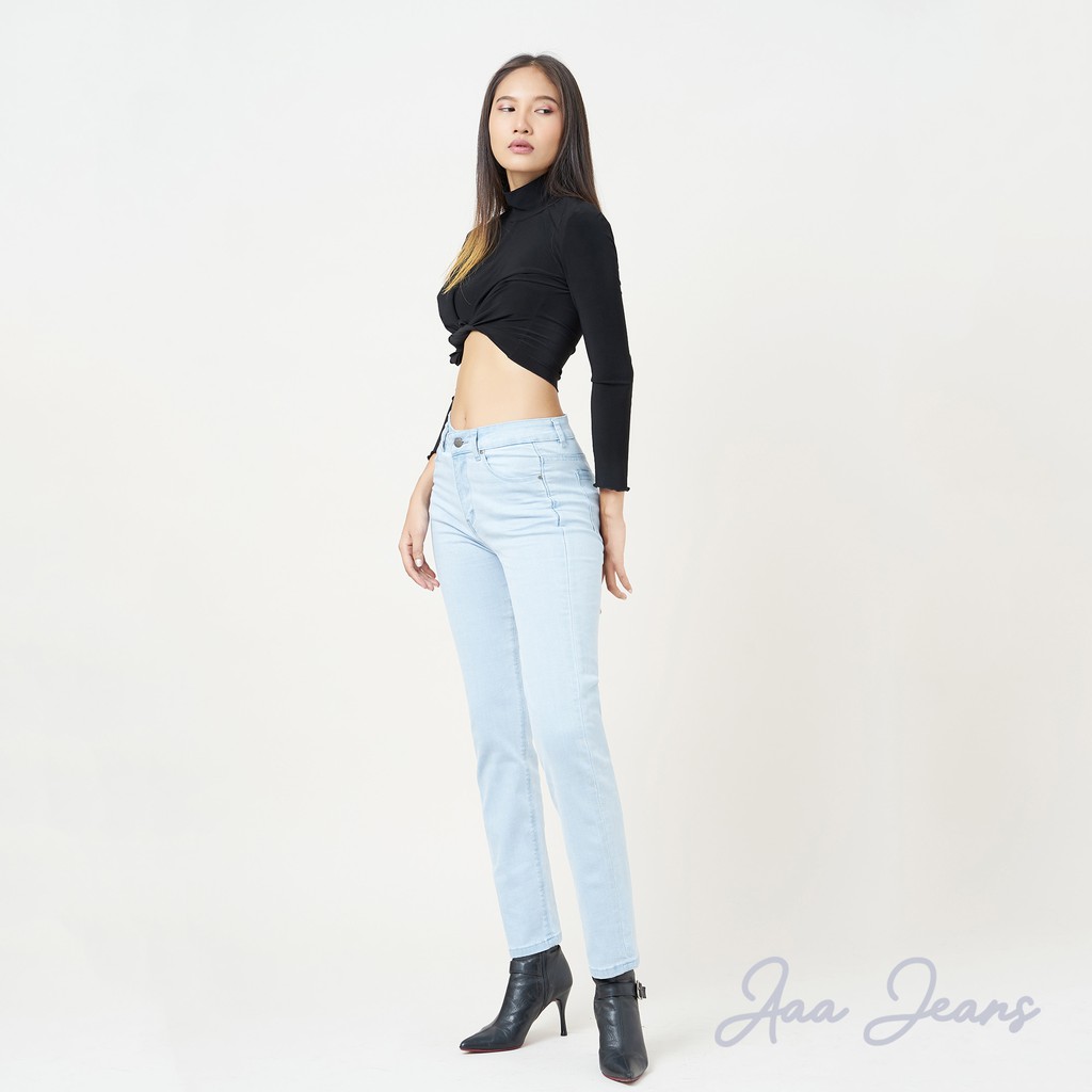 [Mã WABRLOW5 giảm 15% đơn 300K] Quần Jean Nữ Aaa Jeans Ống Đứng Lưng Cao Xanh Sáng