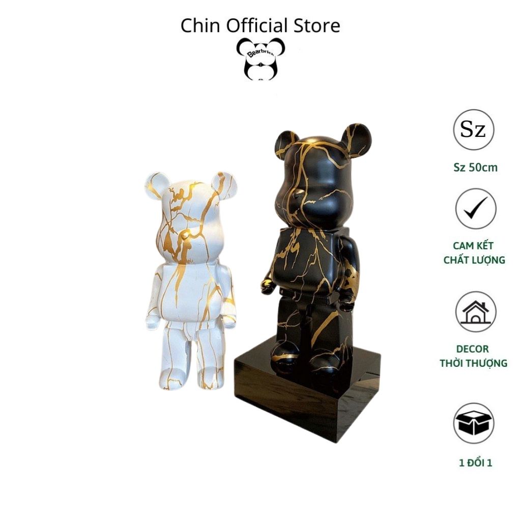 Bearbrick , gấu bearbrick sz 50cm, mẫu đen trắng loang vân chất liệu thạch cao - Chin Official Store