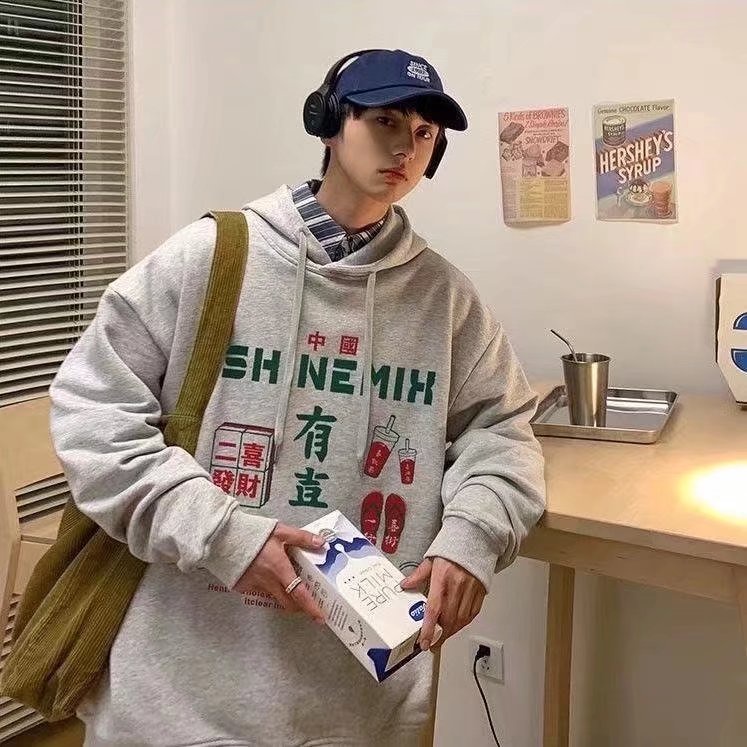 Áo hoodie dáng rộng in họa tiết graffiti phong cách đường phố hiphop đường phố Hàn Quốc có size lớn M-5XL cho nam