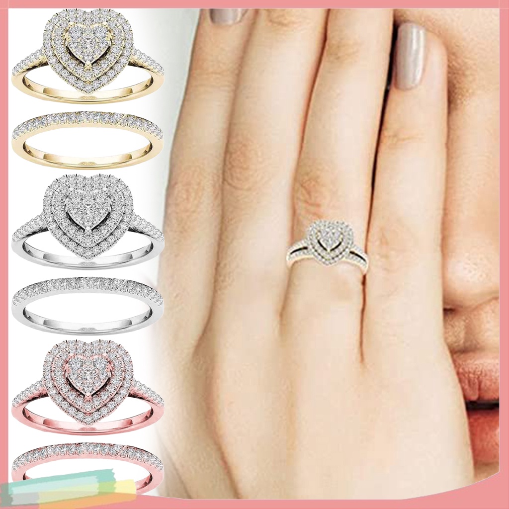 Nhẫn Mạ Bạc Trang Trí Hình Trái Tim Đính Đá Thời Trang Cho Nữ