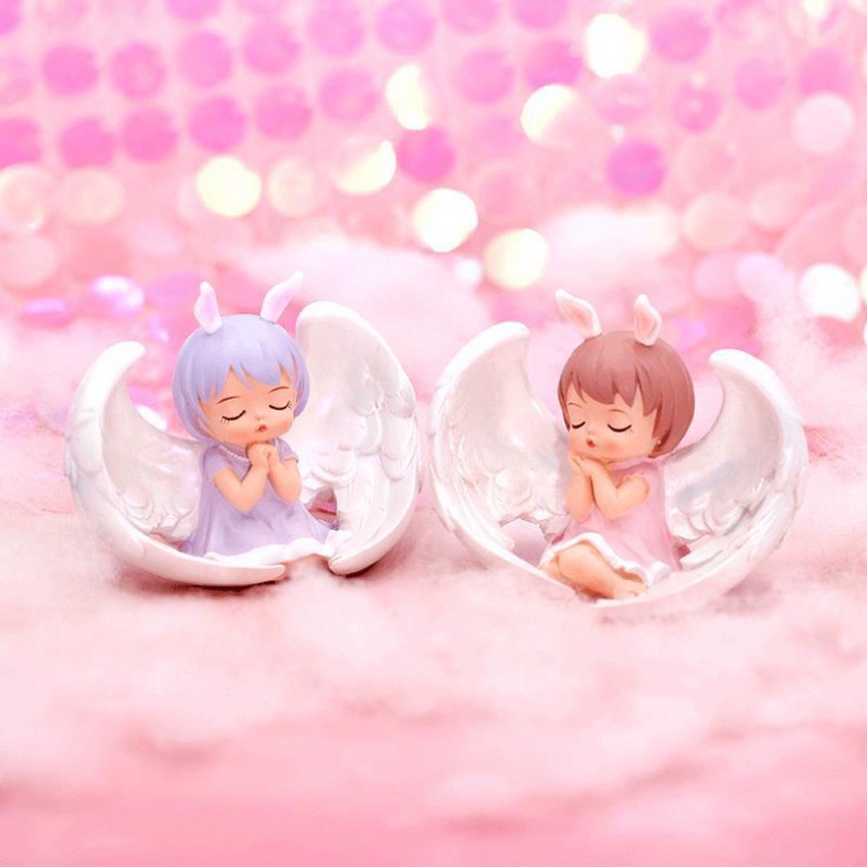 trang trí bánh kem bánh sinh nhật cho bé [FREESHIP❤️] Em bé thiên thần cánh lớn hồng