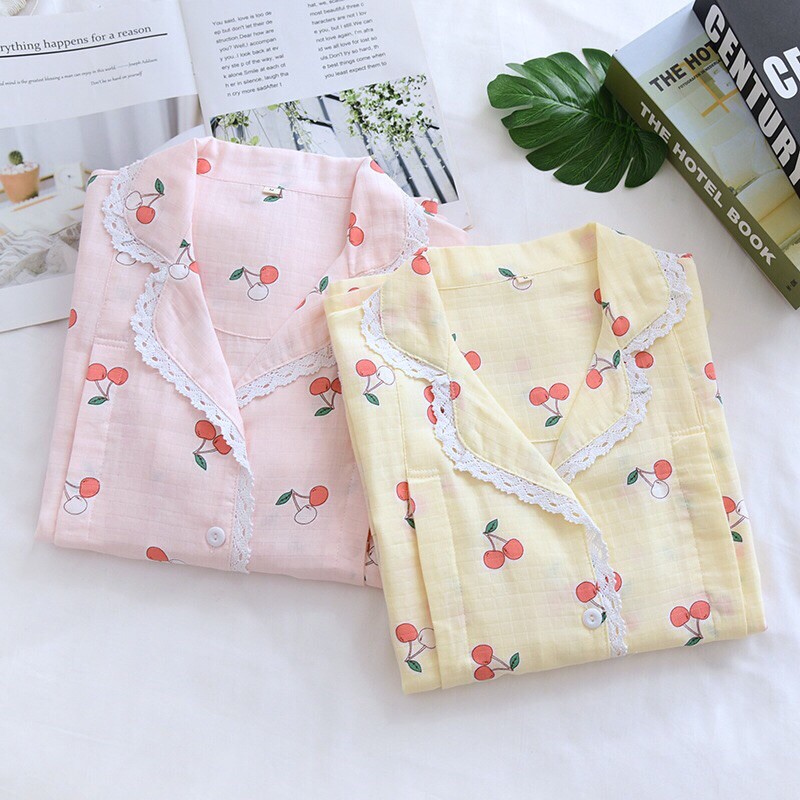 Pijama Sau Sinh Có Thiết Kế Cho Con Bú Tay Dài Quần Dài Chất Xô Mùa Hè