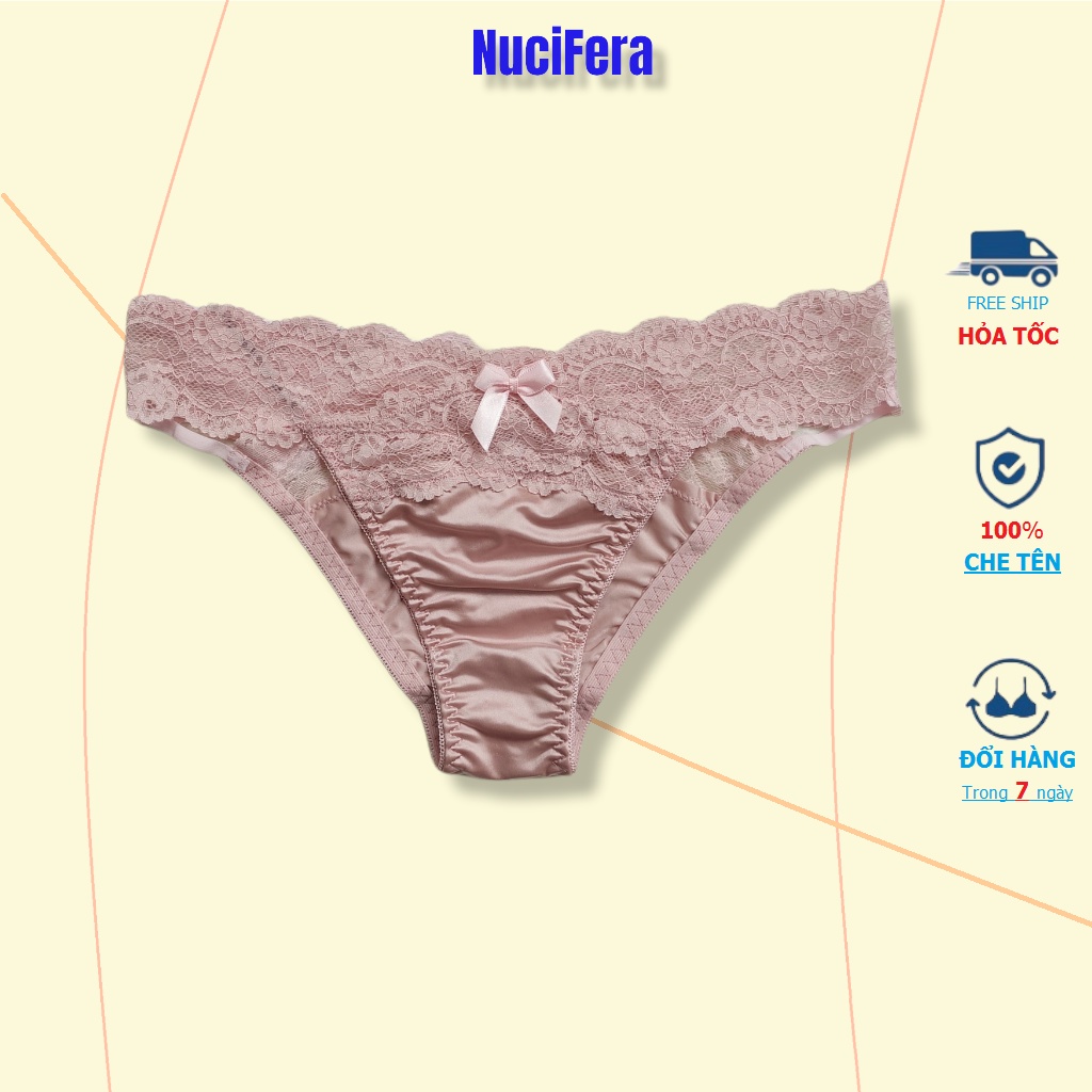 Quần lót lụa Pink play ren eo cạp thấp dáng V _NuciFera