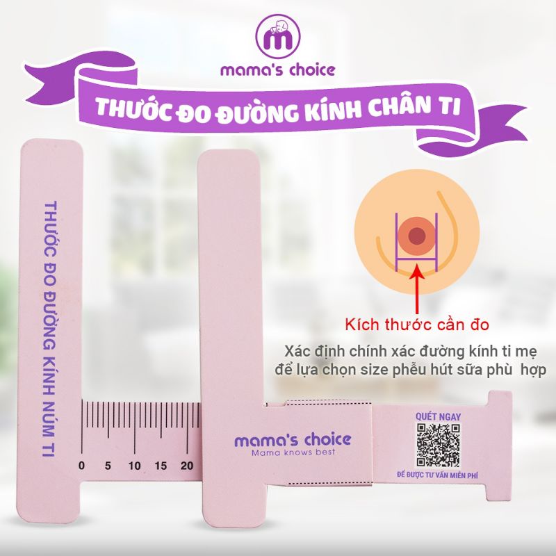 Thước đo ti Mama's Choice, xác định đường kính núm ti mẹ, giúp mẹ chọn được size phễu phù hợp khi hút sữa