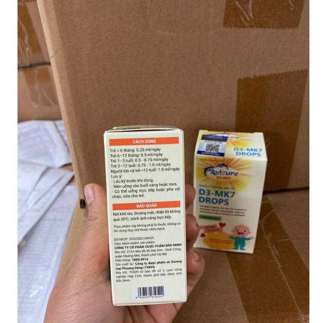 Avisure D3 - MK7 Drops - bổ sung vitamin D3 và K2 giúp bé cao lớn vượt trội lọ