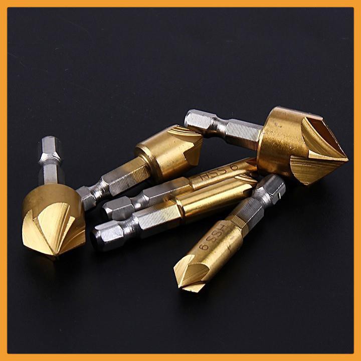 Bộ 6 Mũi Doa Đầu Vít - Doa Lỗ Gỗ phù hợp trong ngành mộc được thiết kế doa nhanh với đầu nón 5 lưỡi phay liên tục