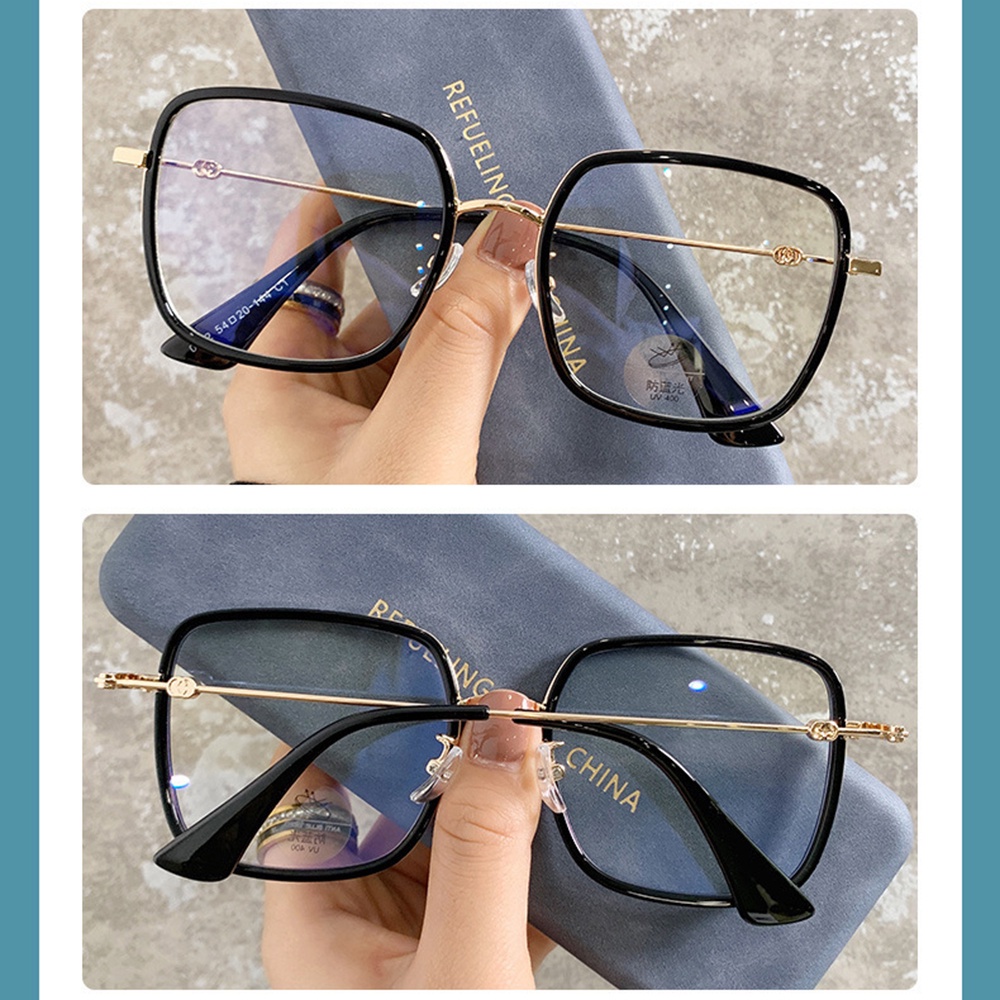 Mắt Kính Gọng Vuông Lớn Bằng Kim Loại Chống Ánh Sáng Xanh Thời Trang Cho Nữ mắt kính vuông gọng kim loại