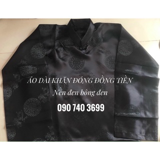 Cả Bộ Áo Dài Khăn Đóng Bông Đồng Tiền Màu Đen (Áo, Quần, Khăn Đóng )