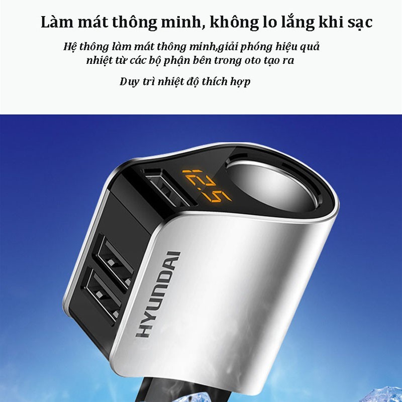 Tẩu Sạc Ô Tô Hyundai 1 Tẩu Tròn, 3 USB Nhỏ, Có Đèn Báo Điện Áp Ác Quy COCA.T