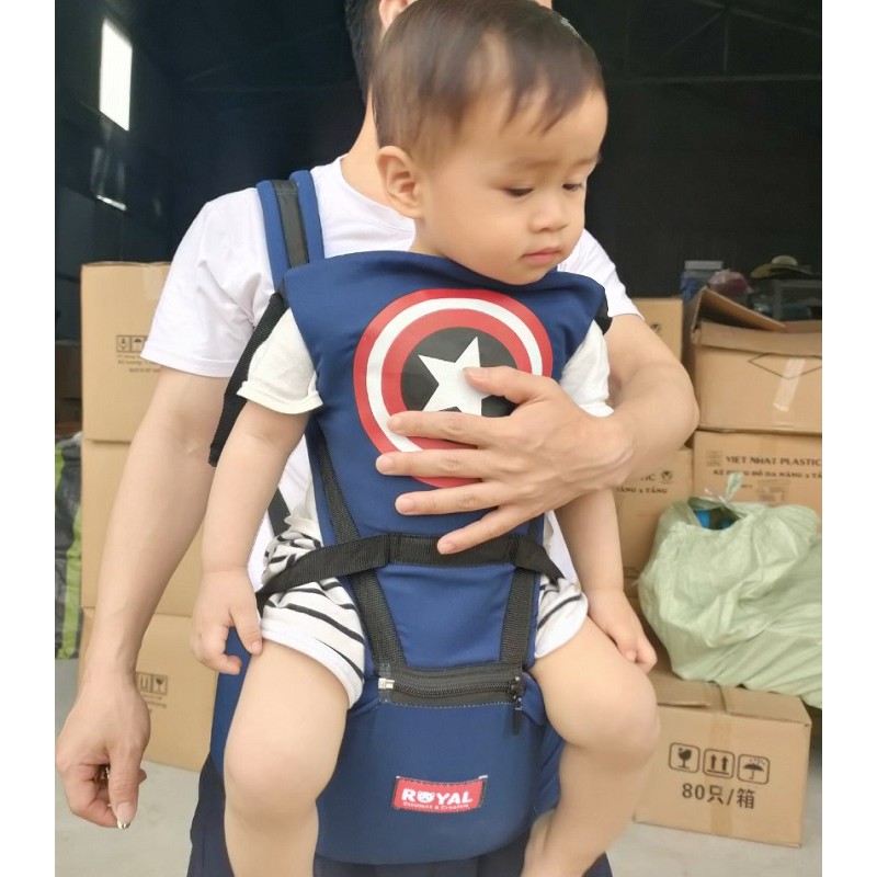 Địu ngồi 4 tư thế trợ lực 2 trong 1 Royal có ghế chống gù họa tiết đẹp