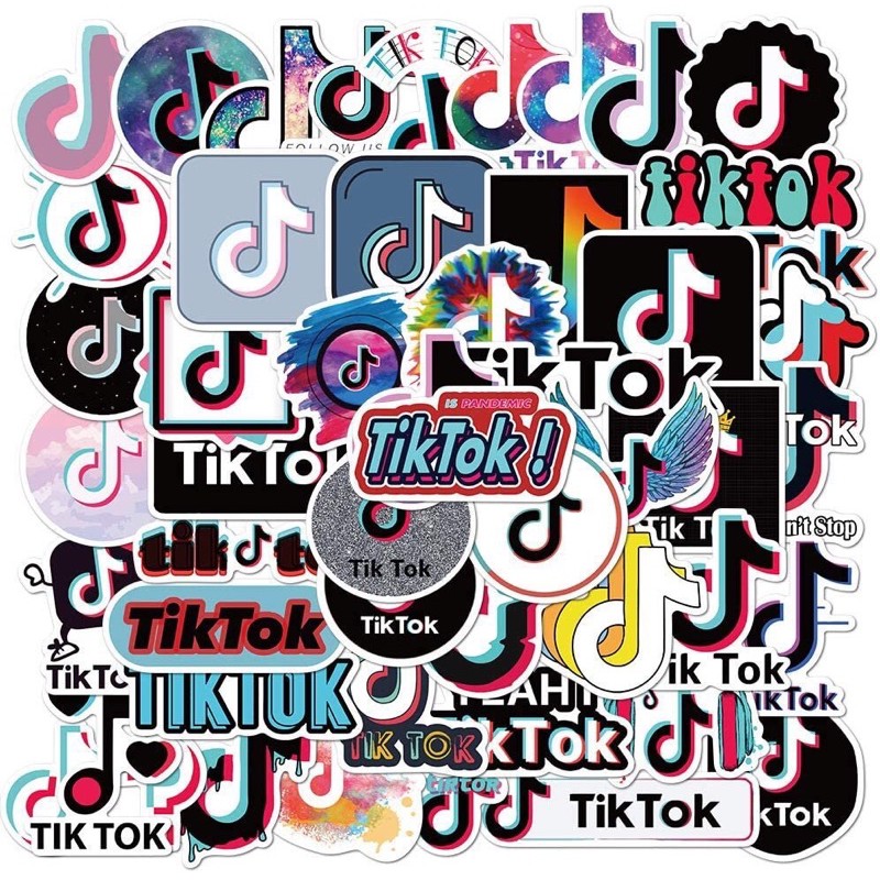 combo 30 sticker dán tiktok decal ép lụa chống nước chống xước/ hình dán tiktok