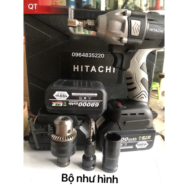 Máy siết bu lông hitachi 199VF - khoan bin không chổi than (bảo hành 6 tháng)