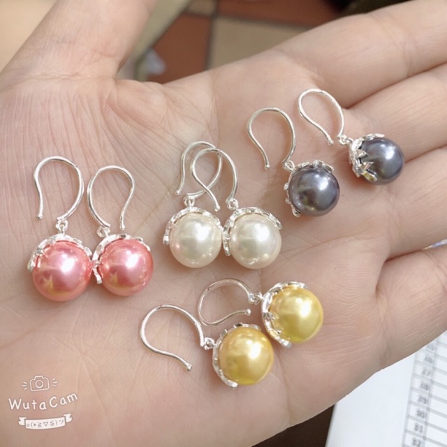 Khuyên tai móc treo cành lá ôm Ngọc đủ màu bạc ta